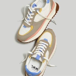 Madewell kickoff trainer sneakers in colorblock leather & suede sz 9.5